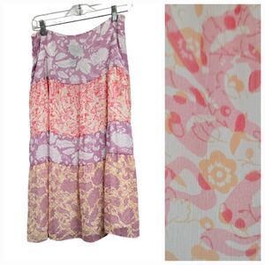 Summer Floral Chiffon Tiered Bohemian Midi Skirt Pastel Bohemian Retro Peasant
